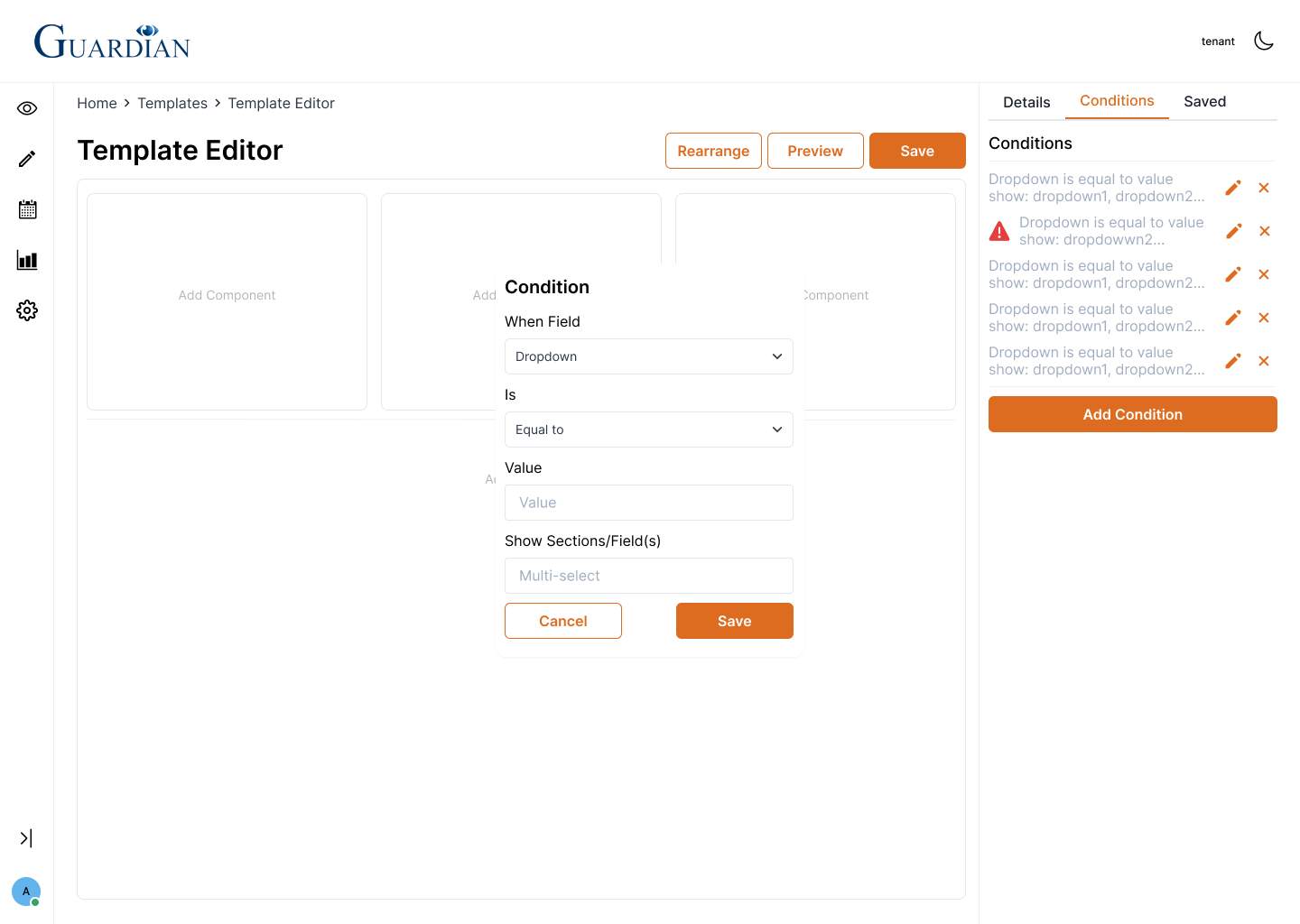 Guardian 4 Template Editor - Conditions